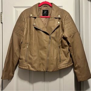 Tan Faux Leather Moto Jacket XL